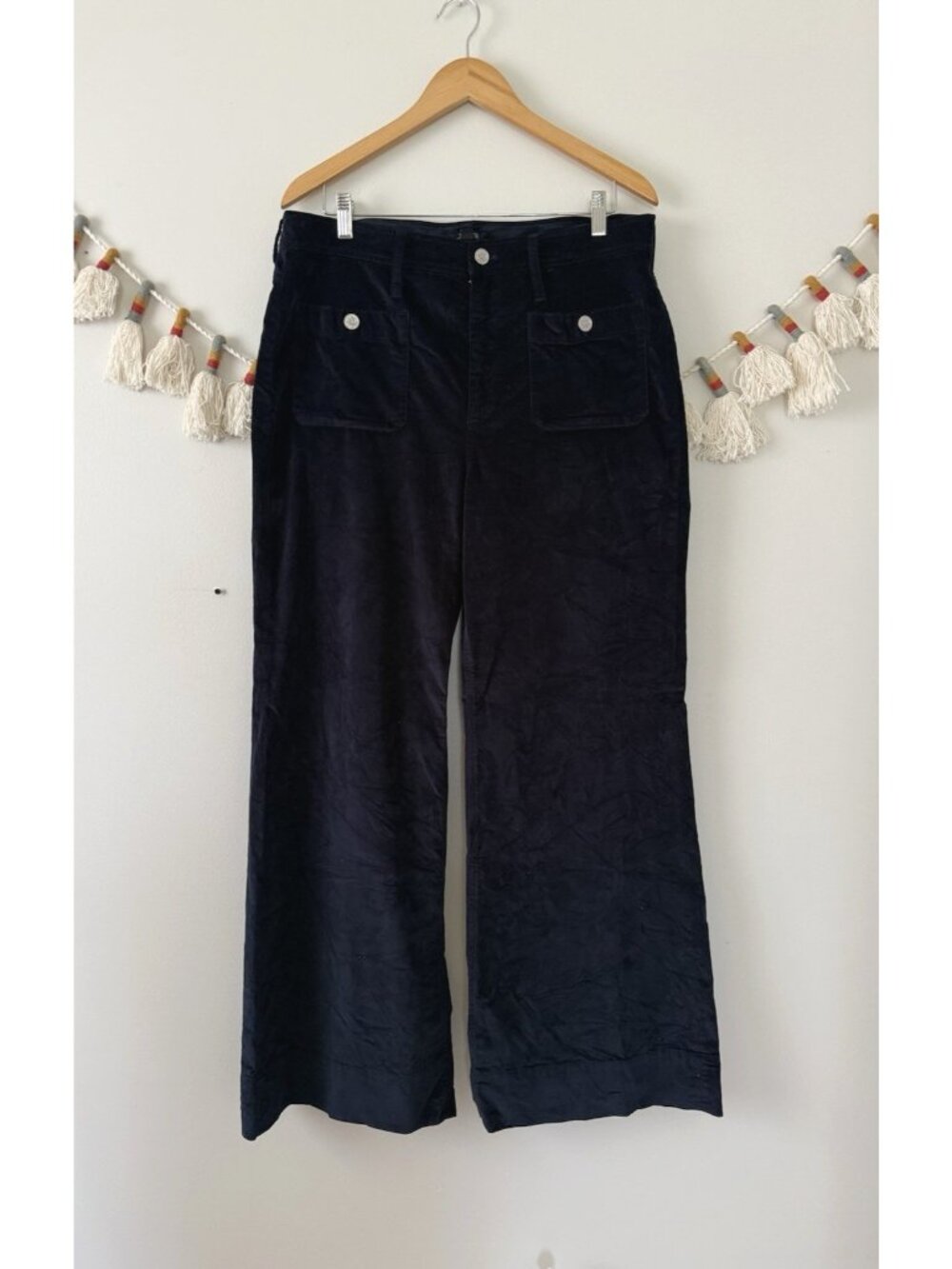 J. Crew Wide Leg  Velvet Sailor Trouser Pant Navy Career Wear Modest Casual Chic